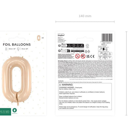 0 Jaar Cijfer Ballon Beige Leeg 72cm van Partydeco koop je bij Partywinkel