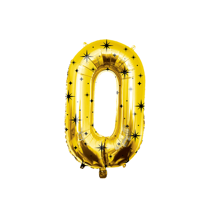 0 Jaar Cijfer Ballon Goud Zwart Sterren 86cm van Paper Dreams koop je bij Partywinkel