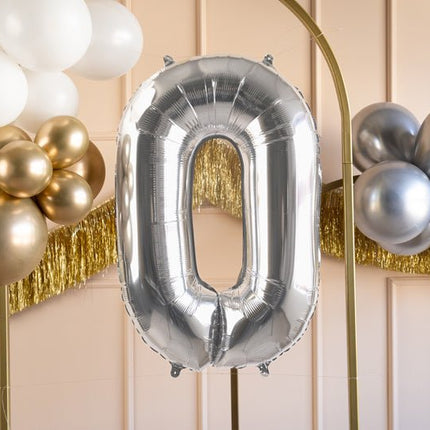 0 Jaar Cijfer Ballon Zilver Leeg 72cm van Partydeco koop je bij Partywinkel
