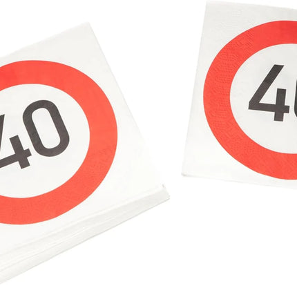 40 Years Napkins Traffic Sign 33 cm 20 pcs