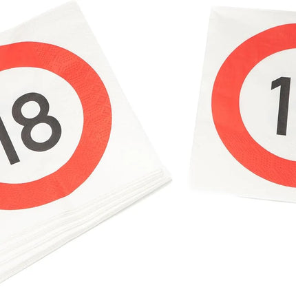 18 Years Napkins, Traffic Sign, 33 cm, 20-pack