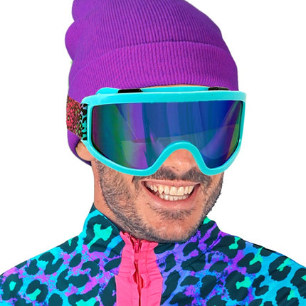 Ski Goggles 80s Blue Rainbow Leopard Print