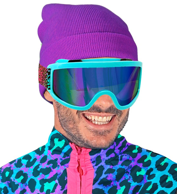 Ski Goggles 80s Blue Rainbow Leopard Print