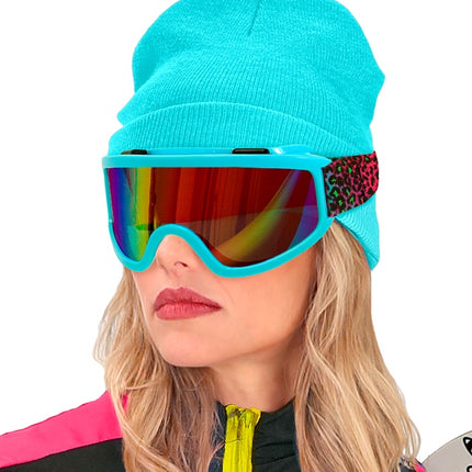 Ski Goggles 80s Blue Rainbow Leopard Print