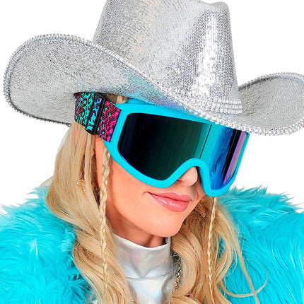 Ski Goggles 80s Blue Rainbow Leopard Print