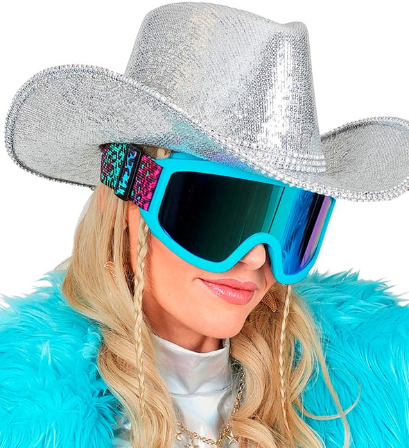 Ski Goggles 80s Blue Rainbow Leopard Print