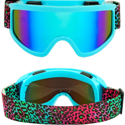 Ski Goggles 80s Blue Rainbow Leopard Print