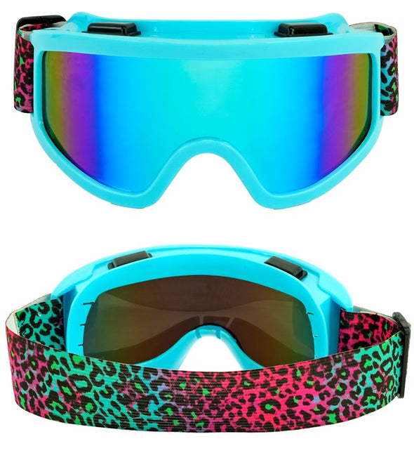 Ski Goggles 80s Blue Rainbow Leopard Print