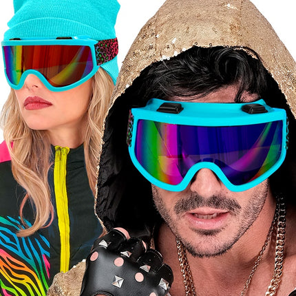 Ski Goggles 80s Blue Rainbow Leopard Print