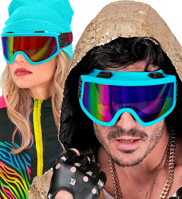 Ski Goggles 80s Blue Rainbow Leopard Print