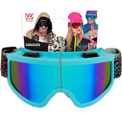 Ski Goggles 80s Blue Rainbow Leopard Print