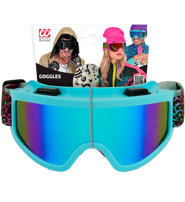 Ski Goggles 80s Blue Rainbow Leopard Print