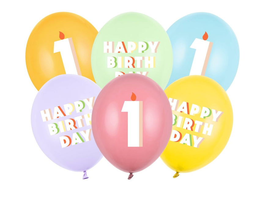 1 Jaar Ballonnen 30cm 6st van Partydeco koop je bij Partywinkel