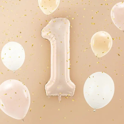 1 Jaar Cijfer Ballon Beige 72cm van Partydeco koop je bij Partywinkel