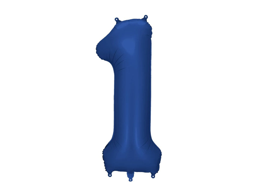 1 Jaar Cijfer Ballon Blauw Satijn Folie Leeg 86cm van Partydeco koop je bij Partywinkel