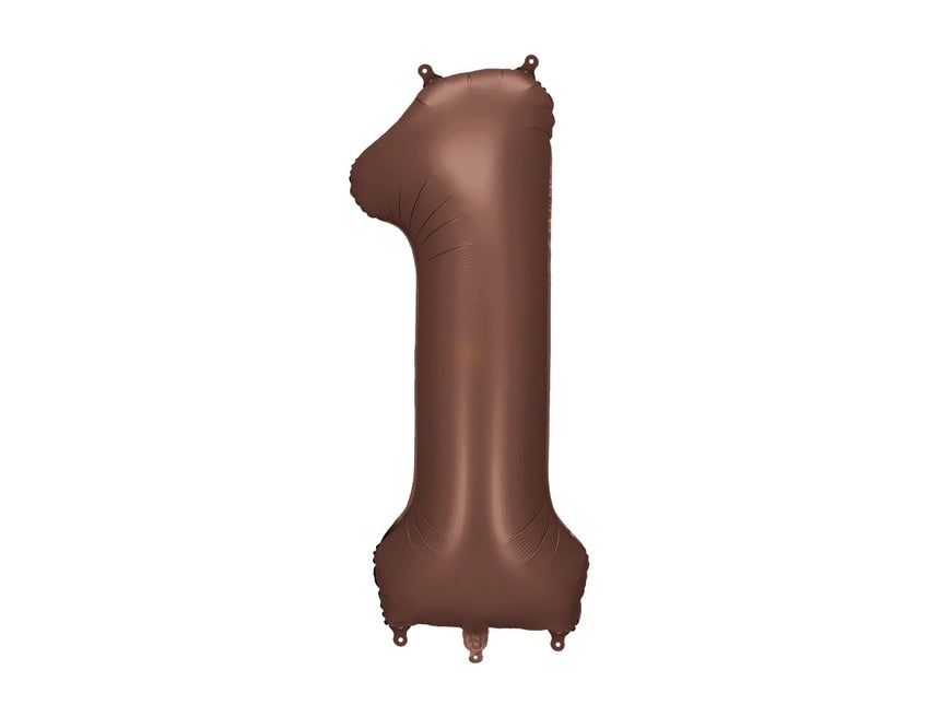 1 Jaar Cijfer Ballon Bruin Leeg 86cm van Partydeco koop je bij Partywinkel