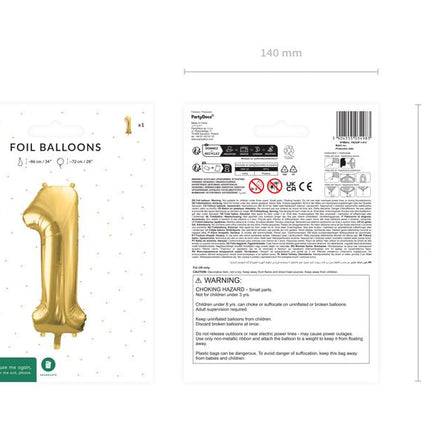 1 Jaar Cijfer Ballon Goud Leeg 72cm van Partydeco koop je bij Partywinkel
