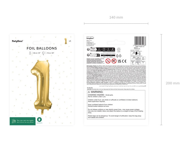 1 Jaar Cijfer Ballon Goud Leeg 72cm van Partydeco koop je bij Partywinkel