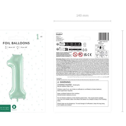 1 Jaar Cijfer Ballon Mintgroen 72cm van Partydeco koop je bij Partywinkel