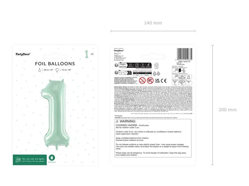 1 Jaar Cijfer Ballon Mintgroen 72cm van Partydeco koop je bij Partywinkel