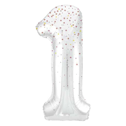 1 Jaar Cijfer Ballon Wit Stippen 86cm van Unique koop je bij Partywinkel