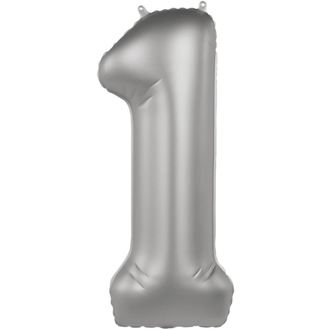 1 Jaar Cijfer Ballon Zilver 86cm van Folat koop je bij Partywinkel