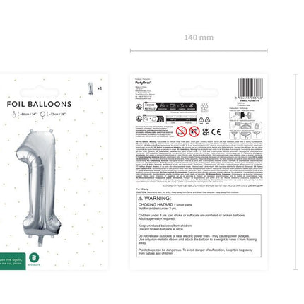 1 Jaar Cijfer Ballon Zilver Leeg 72cm van Partydeco koop je bij Partywinkel