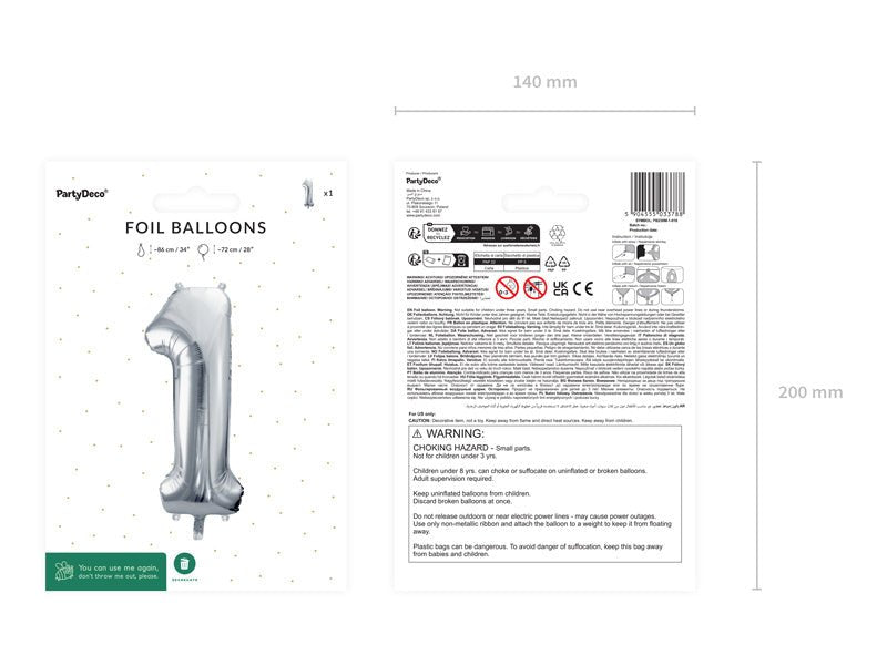 1 Jaar Cijfer Ballon Zilver Leeg 72cm van Partydeco koop je bij Partywinkel