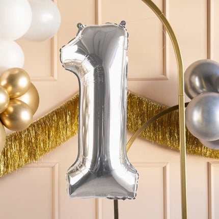 1 Jaar Cijfer Ballon Zilver Leeg 72cm van Partydeco koop je bij Partywinkel