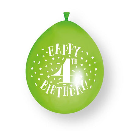 10 stuks Happy 4th Birthday 23cm latex ballonnen van Unique koop je bij Partywinkel