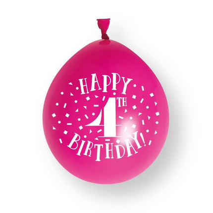 10 stuks Happy 4th Birthday 23cm latex ballonnen van Unique koop je bij Partywinkel