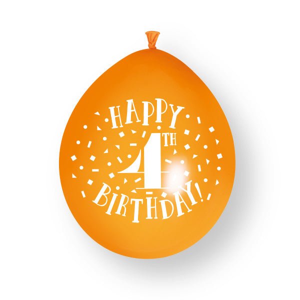 10 stuks Happy 4th Birthday 23cm latex ballonnen van Unique koop je bij Partywinkel