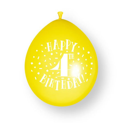 10 stuks Happy 4th Birthday 23cm latex ballonnen van Unique koop je bij Partywinkel