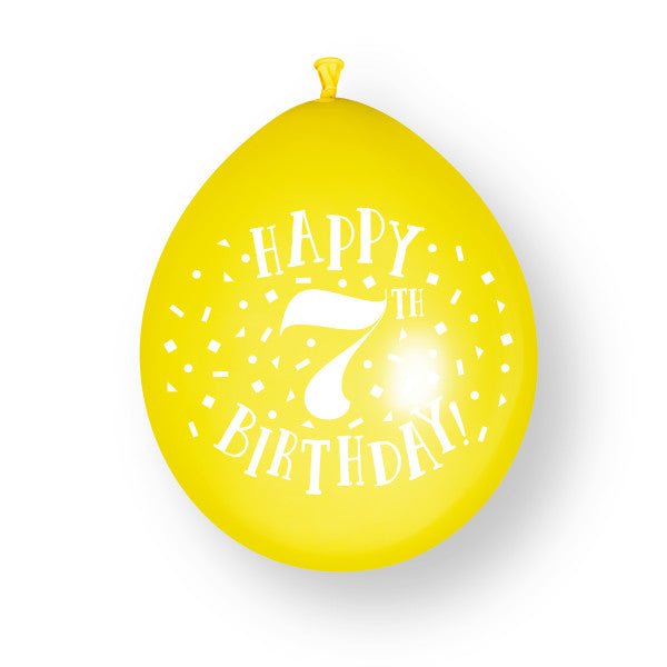10 stuks Happy 7th Birthday 23cm latex ballonnen van Unique koop je bij Partywinkel