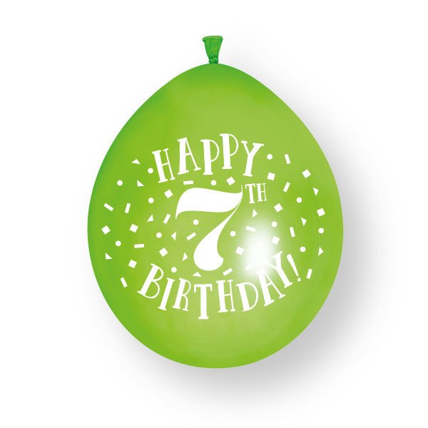 10 stuks Happy 7th Birthday 23cm latex ballonnen van Unique koop je bij Partywinkel