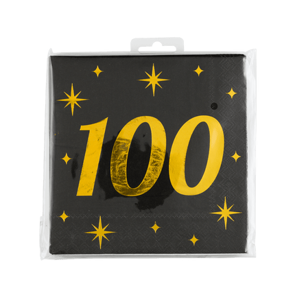 100 Jaar Servetten Zwart Goud 19cm 16st van Paper Dreams koop je bij Partywinkel