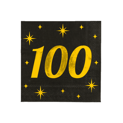 100 Jaar Servetten Zwart Goud 19cm 16st van Paper Dreams koop je bij Partywinkel
