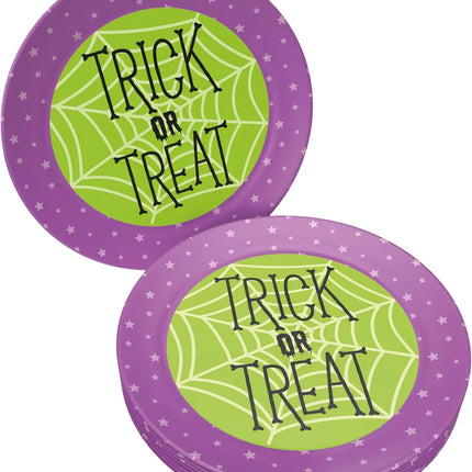 Halloween Plates, Purple and Green, "Trick or Treat," 23 cm, Set of 8
