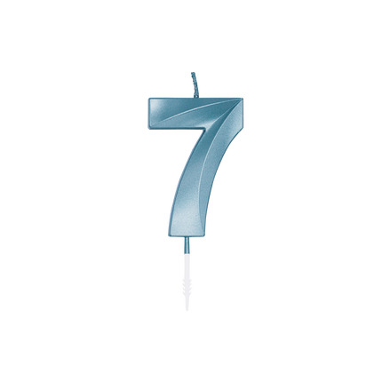 7-Year Candle, Blue Metallic, 6 cm