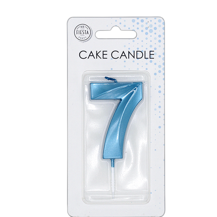 7-Year Candle, Blue Metallic, 6 cm