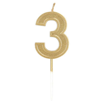 Elegant '3' Gold Candle on a Stick (3 x 4.2 x 0.7 cm)