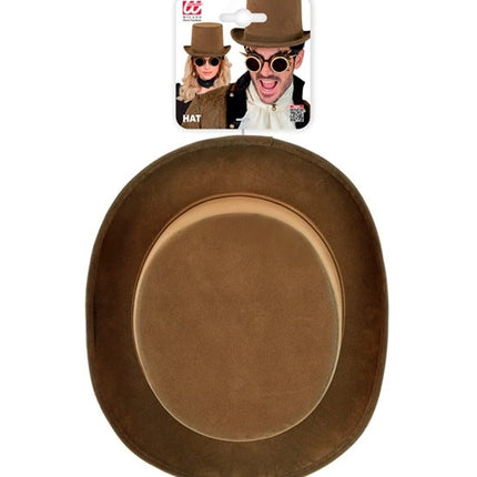 VINTAGE BROWN SUEDE TOP HAT, 15 CM