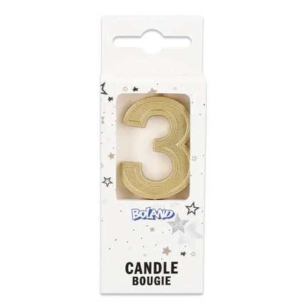 Elegant '3' Gold Candle on a Stick (3 x 4.2 x 0.7 cm)