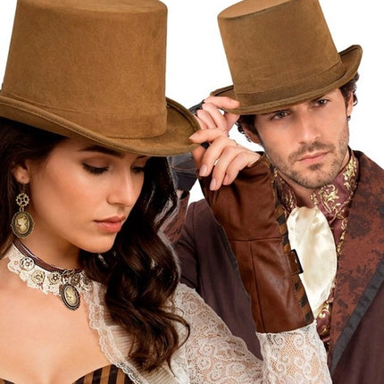 VINTAGE BROWN SUEDE TOP HAT, 15 CM