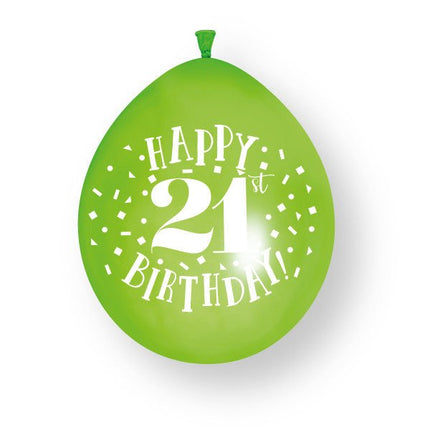 10ct Happy 21st Birthday 23cm Latex Balloons van Unique koop je bij Partywinkel