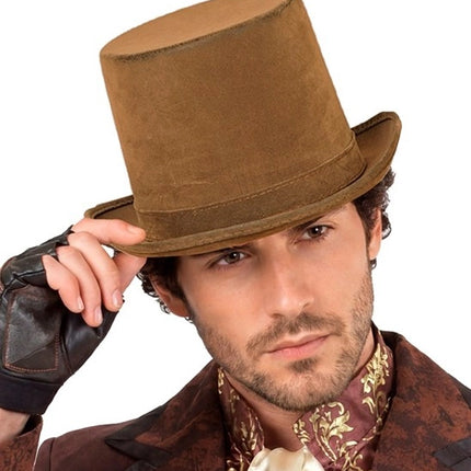 VINTAGE BROWN SUEDE TOP HAT, 15 CM