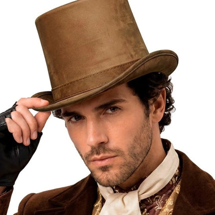 VINTAGE BROWN SUEDE TOP HAT, 15 CM