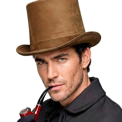 VINTAGE BROWN SUEDE TOP HAT, 15 CM