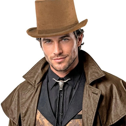 VINTAGE BROWN SUEDE TOP HAT, 15 CM