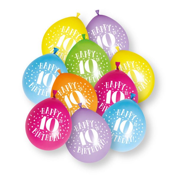 10st Gelukkige 10e verjaardag 23cm latex ballonnen van Unique koop je bij Partywinkel